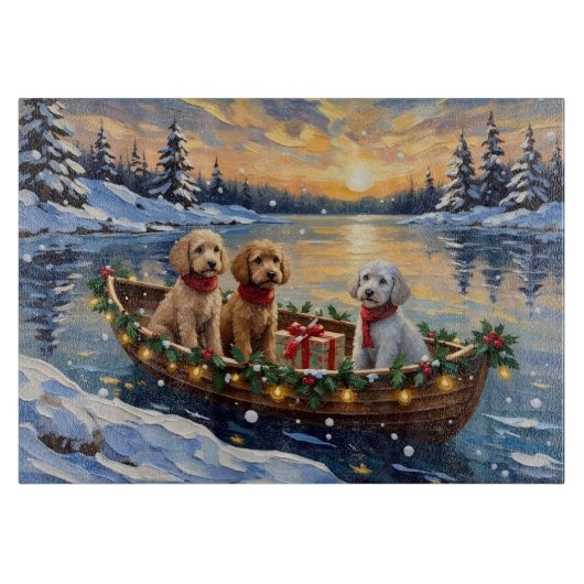 Planche À Découper Bateau de Noël de Caniche Fêtes (Devant)