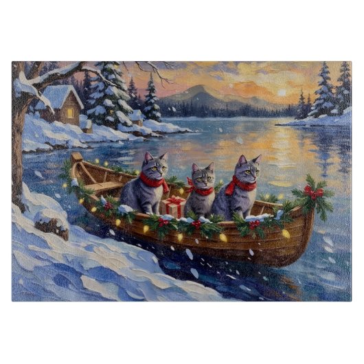 Planche À Découper Bateau de Noël de chat bleu oriental Fêtes (Devant)