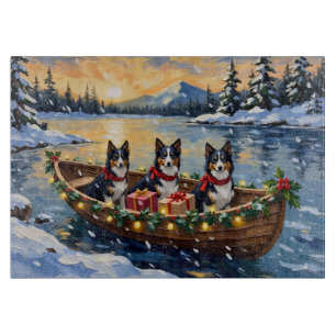 Planche À Découper Bateau de Noël de Collie à poil long pour les Fête