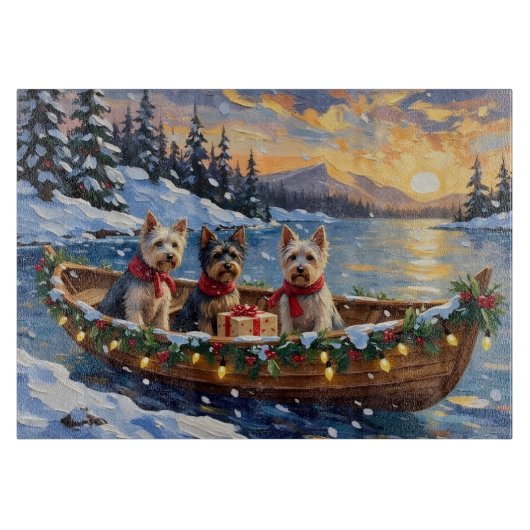 Planche À Découper Bateau de Noël de Terrier de Skye pour les Fêtes (Devant)