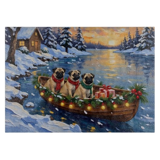 Planche À Découper Bateau de Noël Pug Fêtes (Devant)