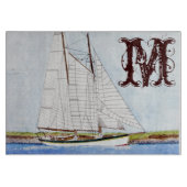 Planche À Découper Bateau nautique Monogramme Planche de coupe en ver (Devant)