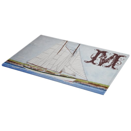 Planche À Découper Bateau nautique Monogramme Planche de coupe en ver (Coin)