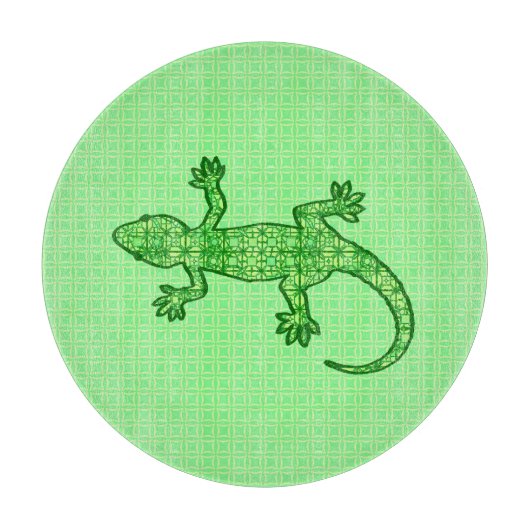Planche À Découper Batik tribal Gecko - chaux et vert émeraude (Devant)