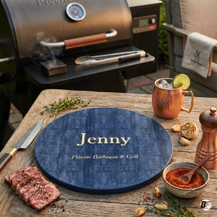 Planche À Découper BBQ & Grill personnalisé bleu foncé rond
