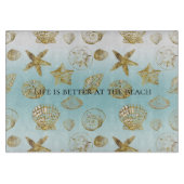 Planche À Découper Beach Gold Sea Shells Aqua Blue Ombre (Devant)