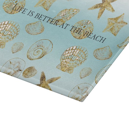Planche À Découper Beach Gold Sea Shells Aqua Blue Ombre (Coin)