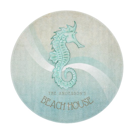 Planche À Découper Beach House Seahorse Aqua Blue ID623 (Devant)