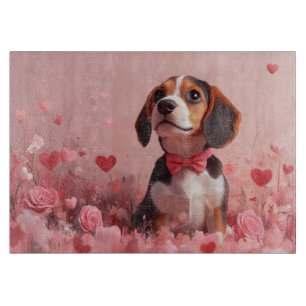 Planche À Découper Beagle avec des roses - Saint-Valentin