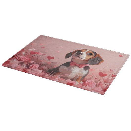 Planche À Découper Beagle avec Rose - Saint Valentin (Coin)