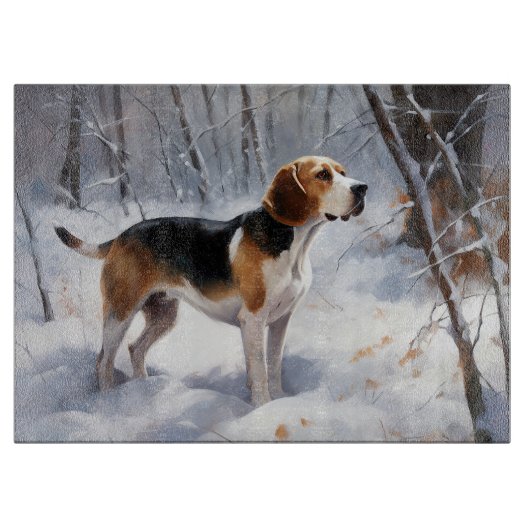 Planche À Découper Beagle Laisser Neige Noël (Devant)