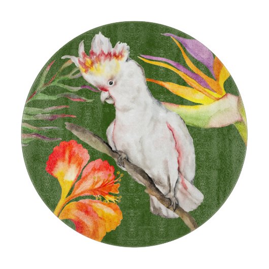 Planche À Découper Beau aquarelle cacatau perroquet dessin à la main (Devant)