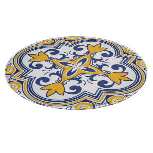 Planche À Découper 💙 💛 Beau azulejos bleu et jaune 9 Coupe 