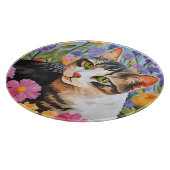 Planche À Découper Beau chat avec fleurs (Coin)