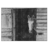 Planche À Découper Beau Cheval et Grange Noir + Blanc (Devant)