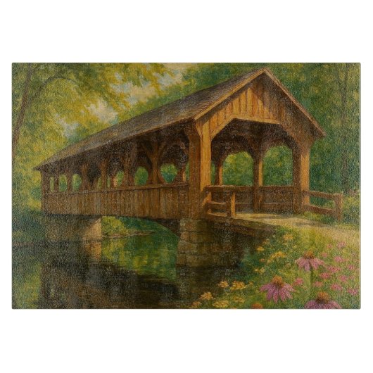 Planche À Découper Beau pont couvert d'été art (Devant)