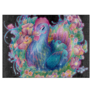 Planche À Découper Beau poulet et fleurs