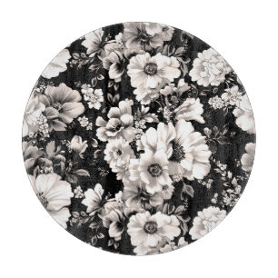 Planche À Découper Beau ton sépia noir et clair floral
