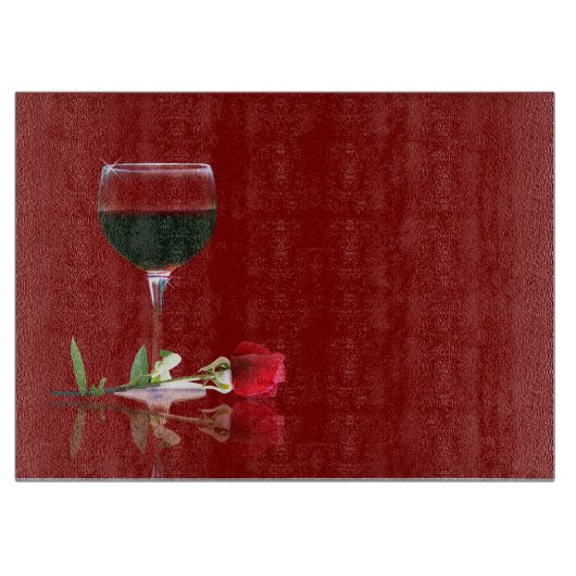 Planche À Découper Beau vin rouge et coupe Rose personnalisable (Devant)