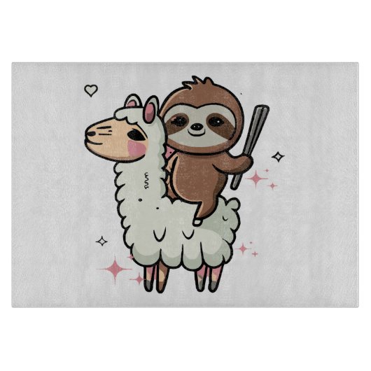 Planche À Découper Bébé paresseux et lama mignons  (Devant)