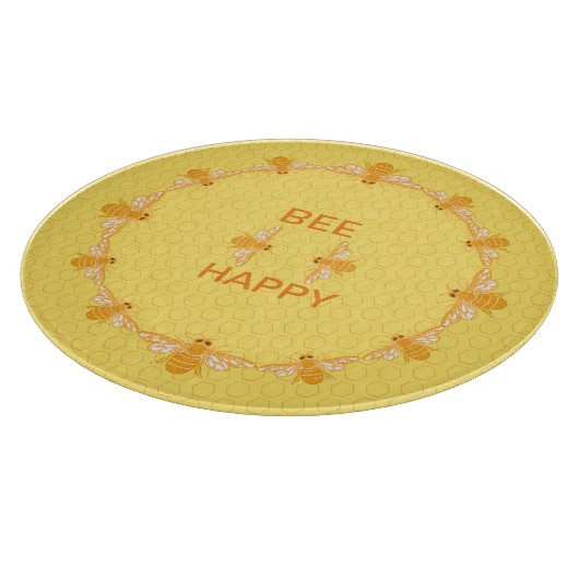 Planche À Découper Bee Happy miel abeilles sur nid d'abeille jaune (Coin)