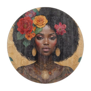 Planche À Découper Belle Africaine Américaine Avec Fleurs