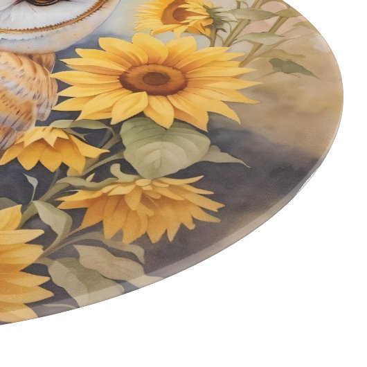 Planche À Découper Belle Chouette Et Fleurs De Soleil (Coin)