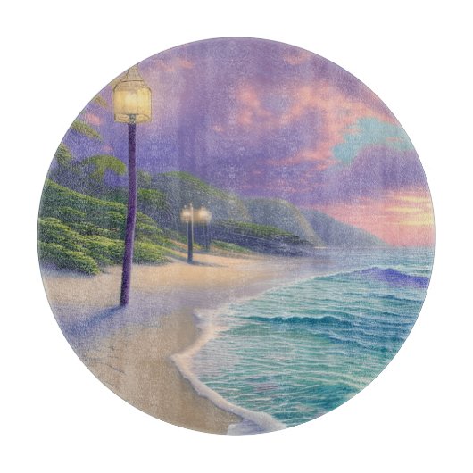 Planche À Découper Belle Plage Océan Vagues Nuages de nuit (Devant)