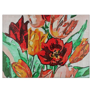 Planche À Découper Belle Tulipes Bouquet Floral Black Outline Art