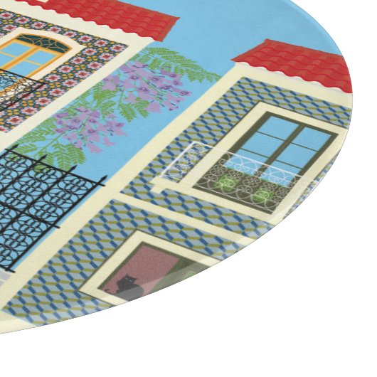 Planche À Découper Belles maisons portugaises avec tuiles ou azulejos (Coin)