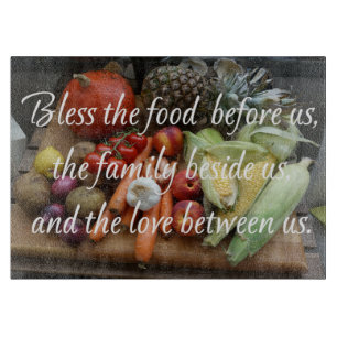 PLANCHE À DÉCOUPER BÉNISSEZ LA NOURRITURE DEVANT NOUS.