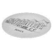 Planche À Découper Bergen Norvège Streetscape Belle ligne de dessin (Coin)