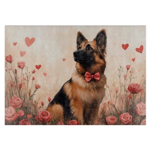 Planche À Découper Berger belge avec des roses - Saint-Valentin (Devant)