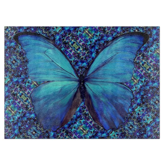 Planche À Découper Beurre de morpho bleu à la cuve de verre (Devant)