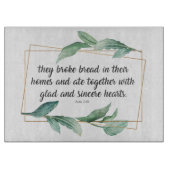 Planche À Découper Bible Verse Élégante Feuille verte Actes 2:46 Don (Devant)