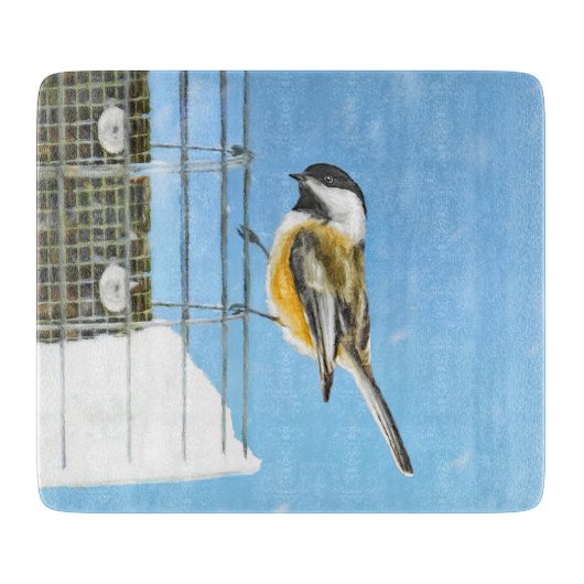Planche À Découper Bickadee sur la peinture d'alimentation - Oiseaux (Devant)