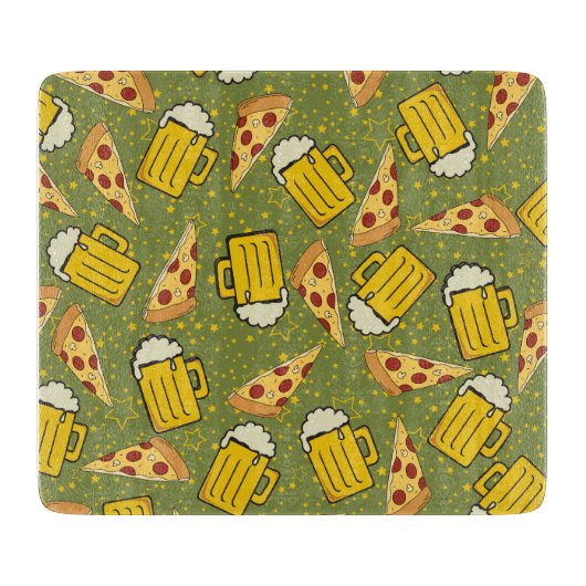 Planche À Découper Bière et Motif de pizza (Devant)