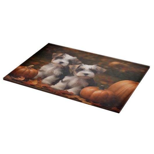 Planche À Découper Biewer Terrier Chiot Automne Citrouille délice (Coin)