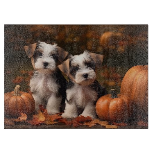 Planche À Découper Biewer Terrier Chiot Automne Citrouille délice (Devant)