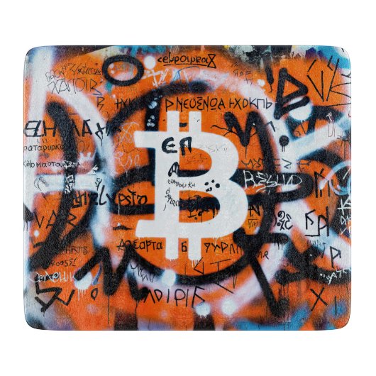 Planche À Découper "Bitcoin Graffiti" (Style #4) Art de rue (Devant)