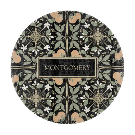 Planche À Découper Black Botanical Orange Blossoms Pattern (Devant)