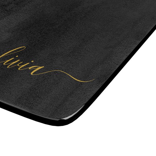 Planche À Découper Black Gold Modern Script Girl Monogramme Nom (Coin)