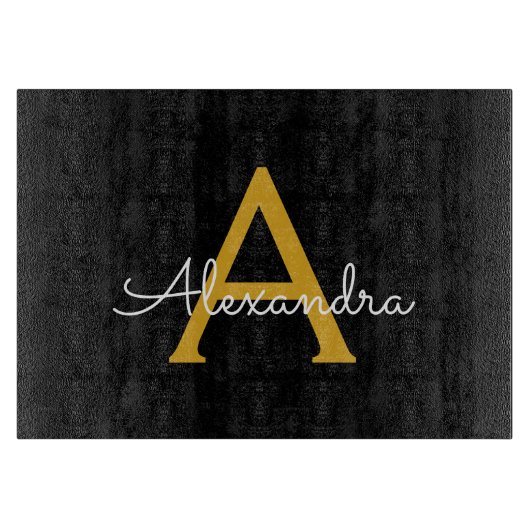 Planche À Découper Black Gold Modern Script Girl Monogramme Nom (Devant)