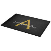 Planche À Découper Black Gold Modern Script Girl Monogramme Nom (Coin)
