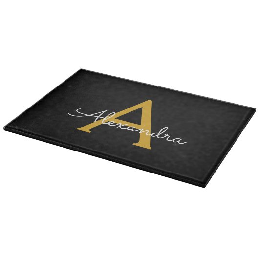 Planche À Découper Black Gold Modern Script Girl Monogramme Nom (Coin)