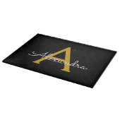 Planche À Découper Black Gold Modern Script Girl Monogramme Nom (Coin)