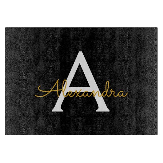 Planche À Découper Black Gold Modern Script Girl Monogramme Nom (Devant)