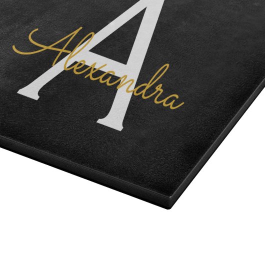 Planche À Découper Black Gold Modern Script Girl Monogramme Nom (Coin)