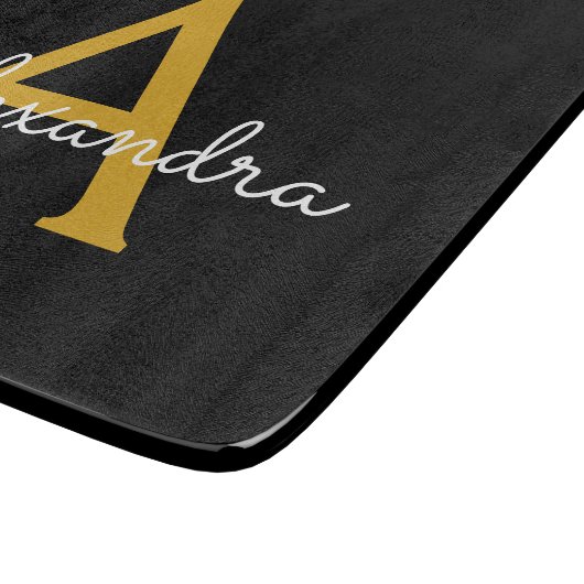 Planche À Découper Black Gold Modern Script Girl Monogramme Nom (Coin)