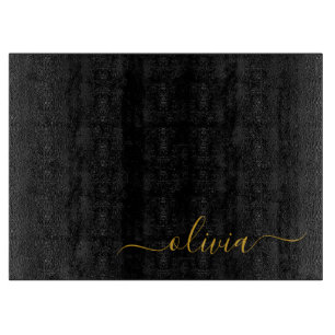 Planche À Découper Black Gold Modern Script Girl Monogramme Nom